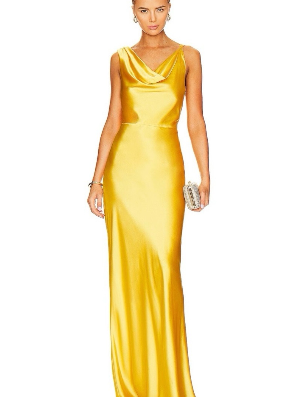 Veronica Beard Satin Cowl-Neck Maxi Dress in Yellow